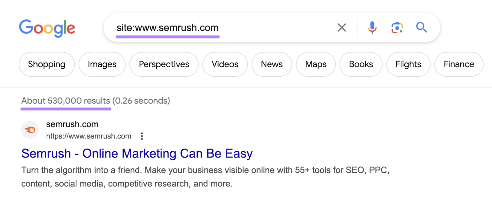 Google shows about 530,000 results for “site:semrush.digibazar.io” search